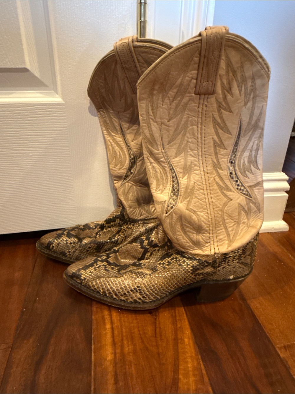 Vintage 90s Dan Post Snakeskin Cowboy Boots 7M Made in USA